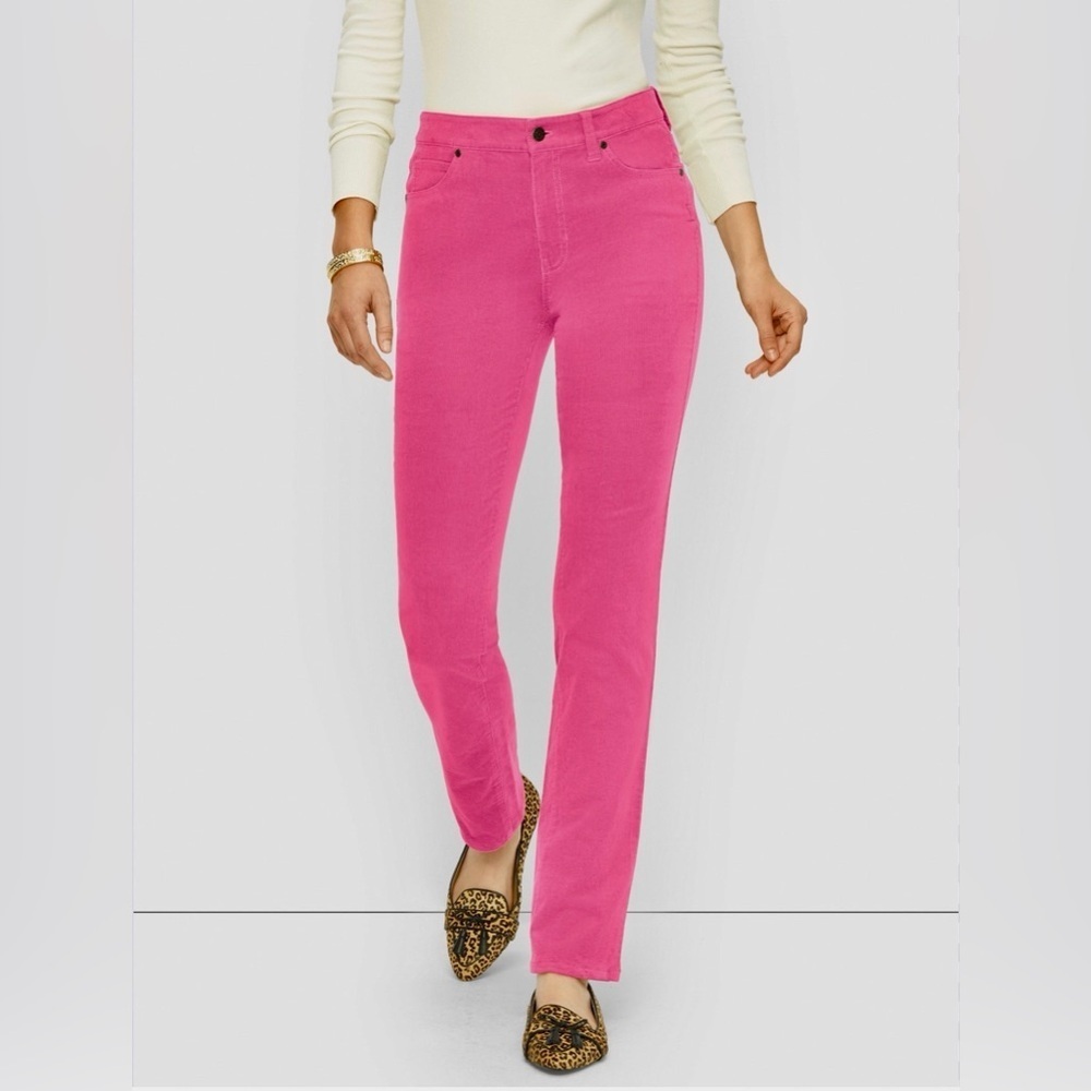 TALBOTS, WOMENS CORDUROY, STRAIGHT LEG PANTS IN HOT PINK. SIZE 8